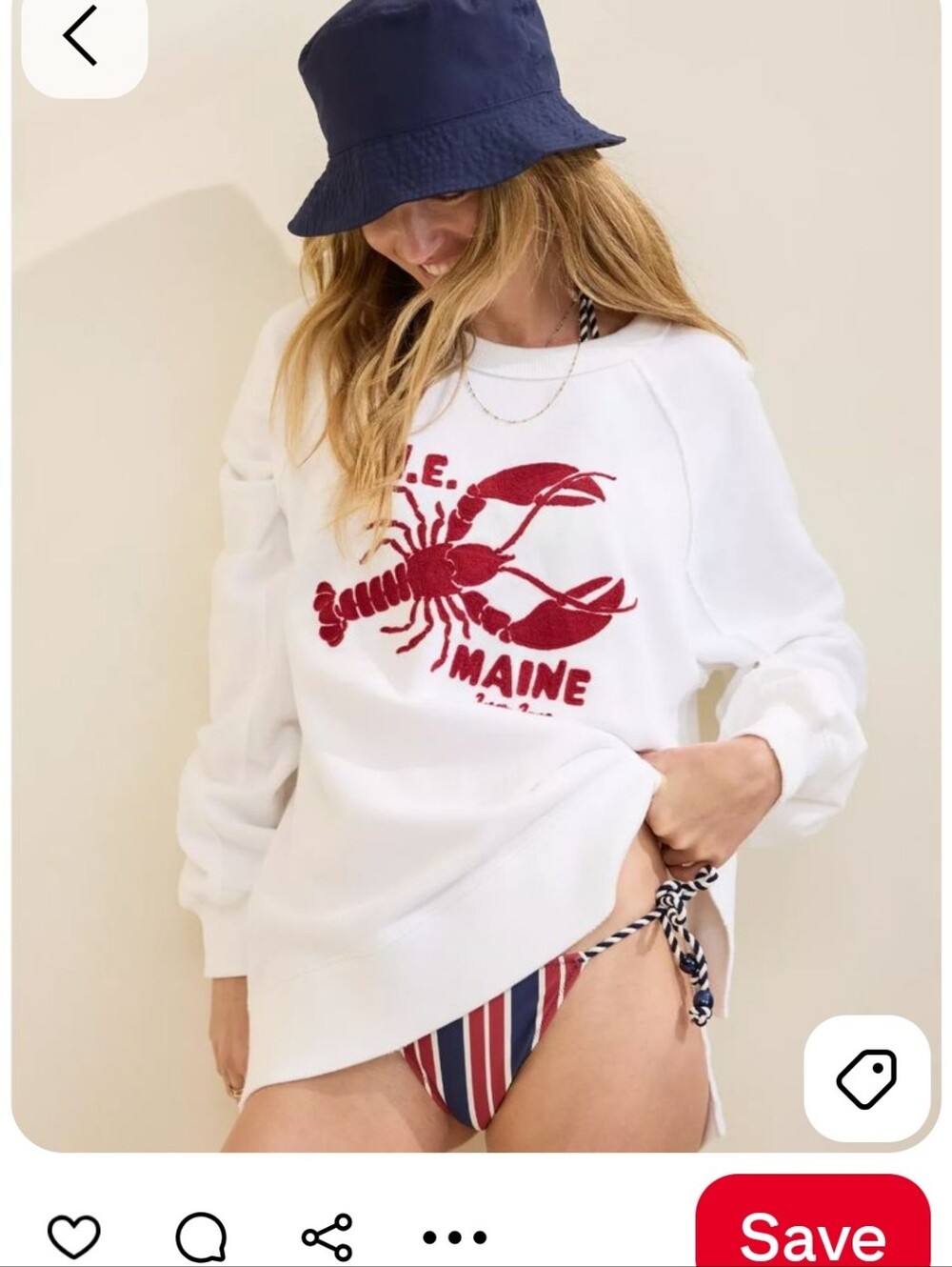 aerie White Sweatshirt with Maroon Lobster Graphic ,,oversized Small